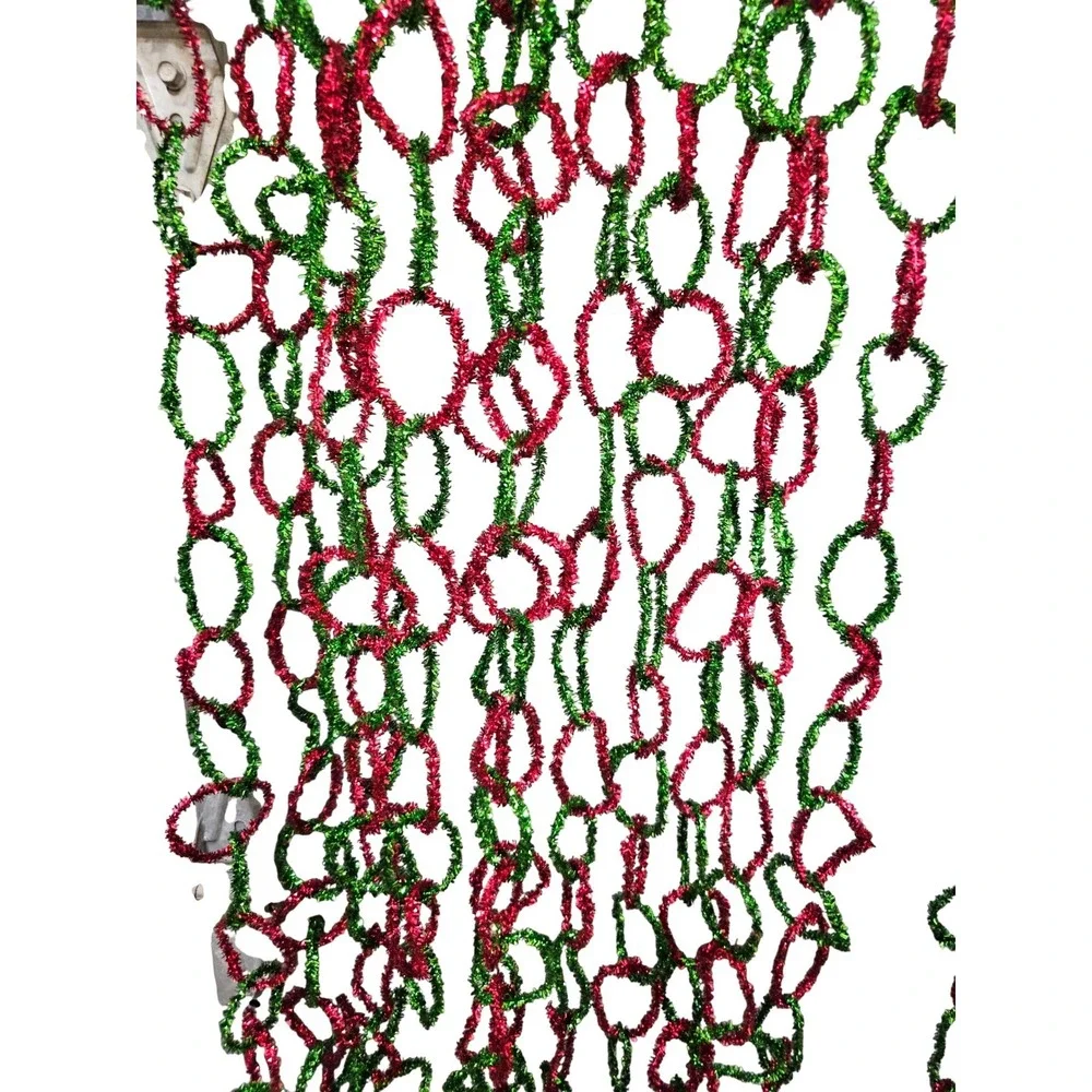Vintage Red Green Tinsel Christmas Garland Chain Link Holiday Decor 55 ft